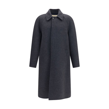 Overcoat by Valentino Garavani for men in wool & silk gray presents a luxurious silhouette, showcasing a luxurious and sophisticated pockets for a premium, luxurious look.