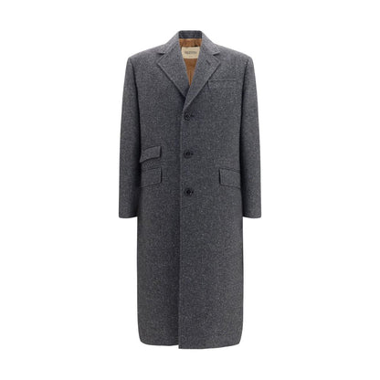 Overcoat by Valentino Garavani for men in merino wool polyamide silk & viscose gray features an satoral silhouette, showcasing a sophisticated v-neck neckline and satoral pockets for a premium, timeless look.