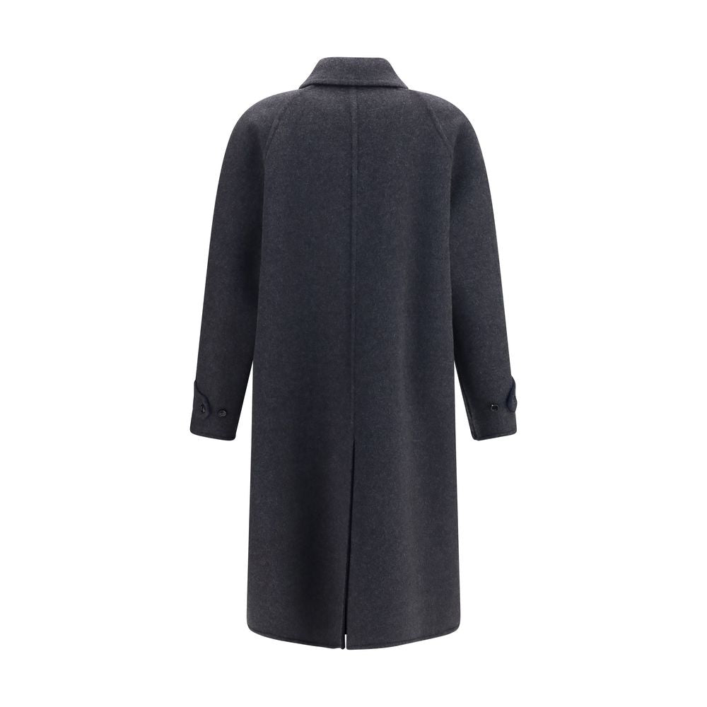 Overcoat by Valentino Garavani for men in wool & silk gray showcases a enveloping silhouette, detailed with distinctive pockets and a enveloping .