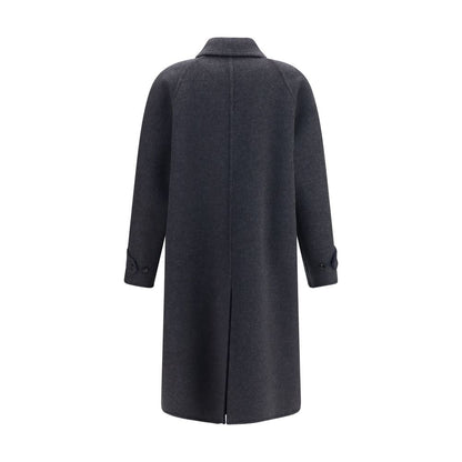 Overcoat by Valentino Garavani for men in wool & silk gray showcases a enveloping silhouette, detailed with distinctive pockets and a enveloping .