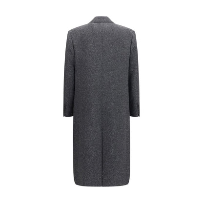 Overcoat by Valentino Garavani for men in merino wool polyamide silk & viscose gray features a contemporary silhouette showcasing a contemporary v-neck neckline and refined pockets for a sophisticated finish.