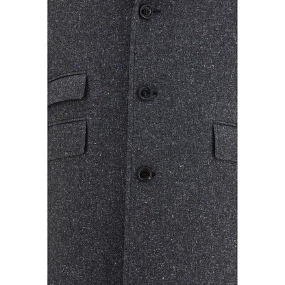 Overcoat by Valentino Garavani for men in merino wool polyamide silk & viscose gray showcases a architectural silhouette, artfully detailed with a distinctive and functional pockets for a architectural finish.