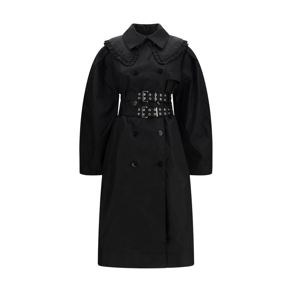 Overcoat by Ganni for women in nylon black showcases a architectural silhouette, artfully detailed with a distinctive and functional for a architectural finish.