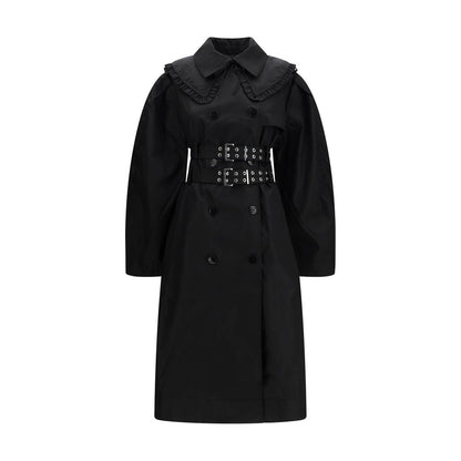 Overcoat by Ganni for women in nylon black showcases a architectural silhouette, artfully detailed with a distinctive and functional for a architectural finish.