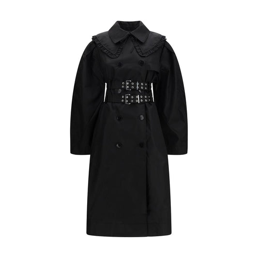 Overcoat by Ganni for women in nylon black showcases a architectural silhouette, artfully detailed with a distinctive and functional for a architectural finish.