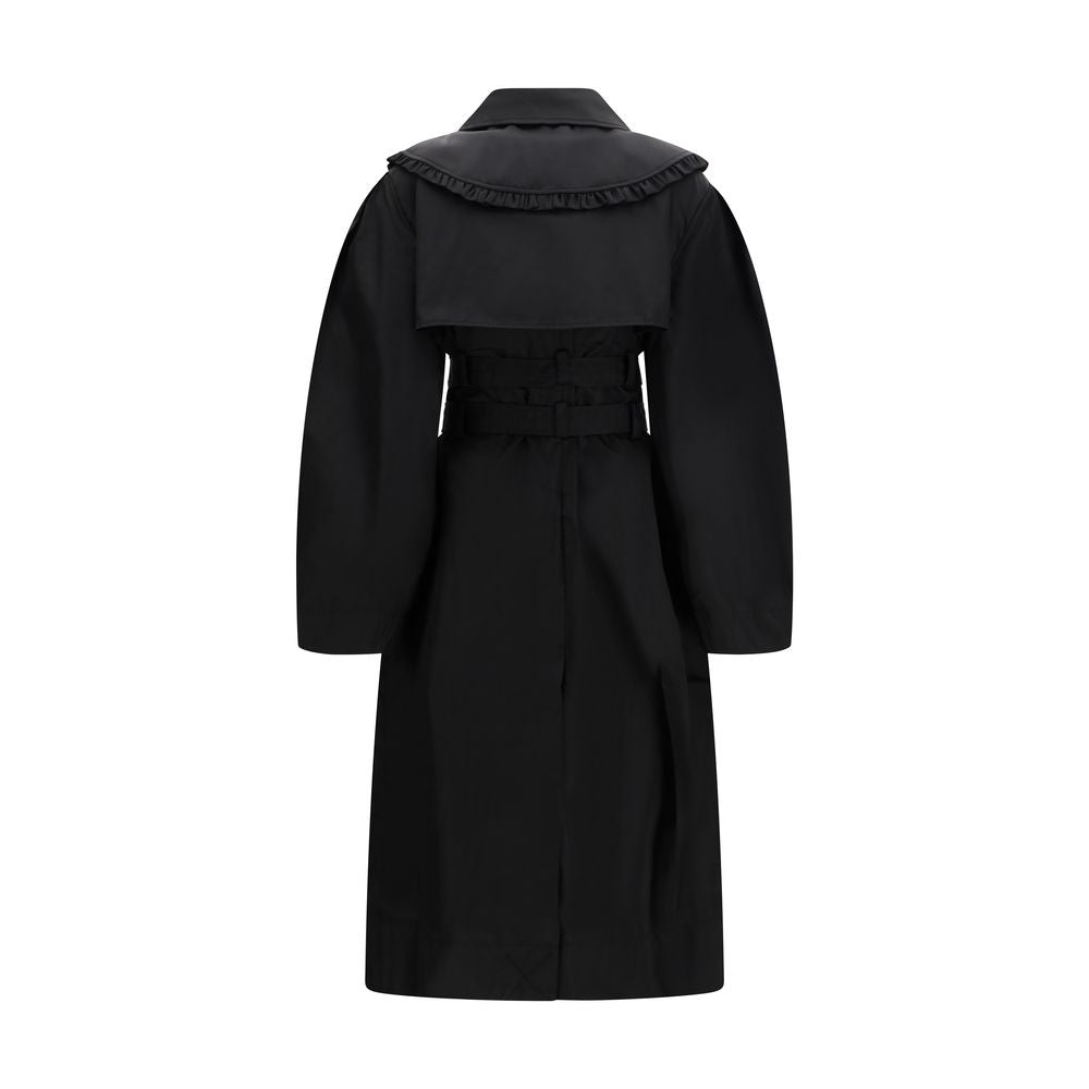 Overcoat by Ganni for women in nylon black features a contemporary silhouette showcasing a contemporary and refined for a sophisticated finish.