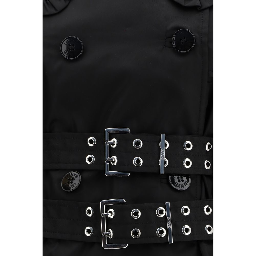 Overcoat by Ganni for women in nylon black features a cosy chic silhouette, artfully detailed with a sophisticated and premium for a cosy chic finish.