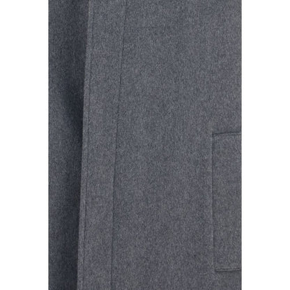 Hooded Overcoat by Lardini for men in wool & capra leather gray features an voluminous silhouette, showcasing distinct pockets & hooded and a voluminous hooded neckline for a truly voluminous aesthetic.