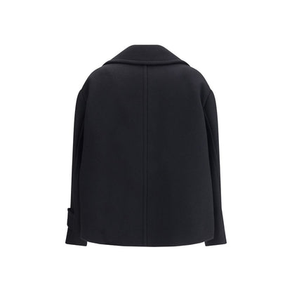 Overcoat by Chloé for women in polyamide & wool black, horn & natural showcases a architectural silhouette, artfully detailed with a distinctive and functional pockets for a architectural finish.