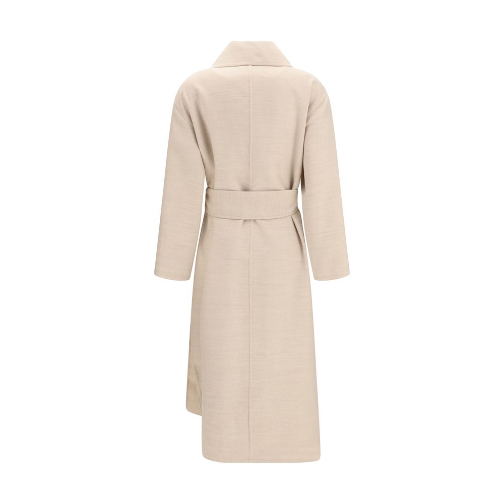 Overcoat by Fabiana Filippi for women in merino wool beige features an voluminous silhouette, showcasing distinct pockets and a voluminous for a truly voluminous aesthetic.