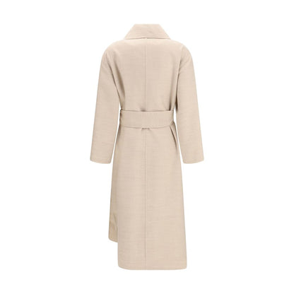 Overcoat by Fabiana Filippi for women in merino wool beige features an voluminous silhouette, showcasing distinct pockets and a voluminous for a truly voluminous aesthetic.