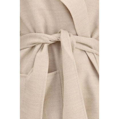 Overcoat by Fabiana Filippi for women in merino wool beige features a contemporary silhouette showcasing a contemporary and refined pockets for a sophisticated finish.