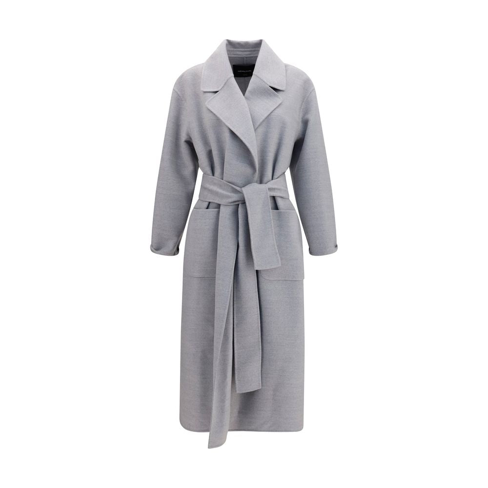 Overcoat by Fabiana Filippi for women in merino wool gray presents a luxurious silhouette, showcasing a luxurious and sophisticated pockets for a premium, luxurious look.