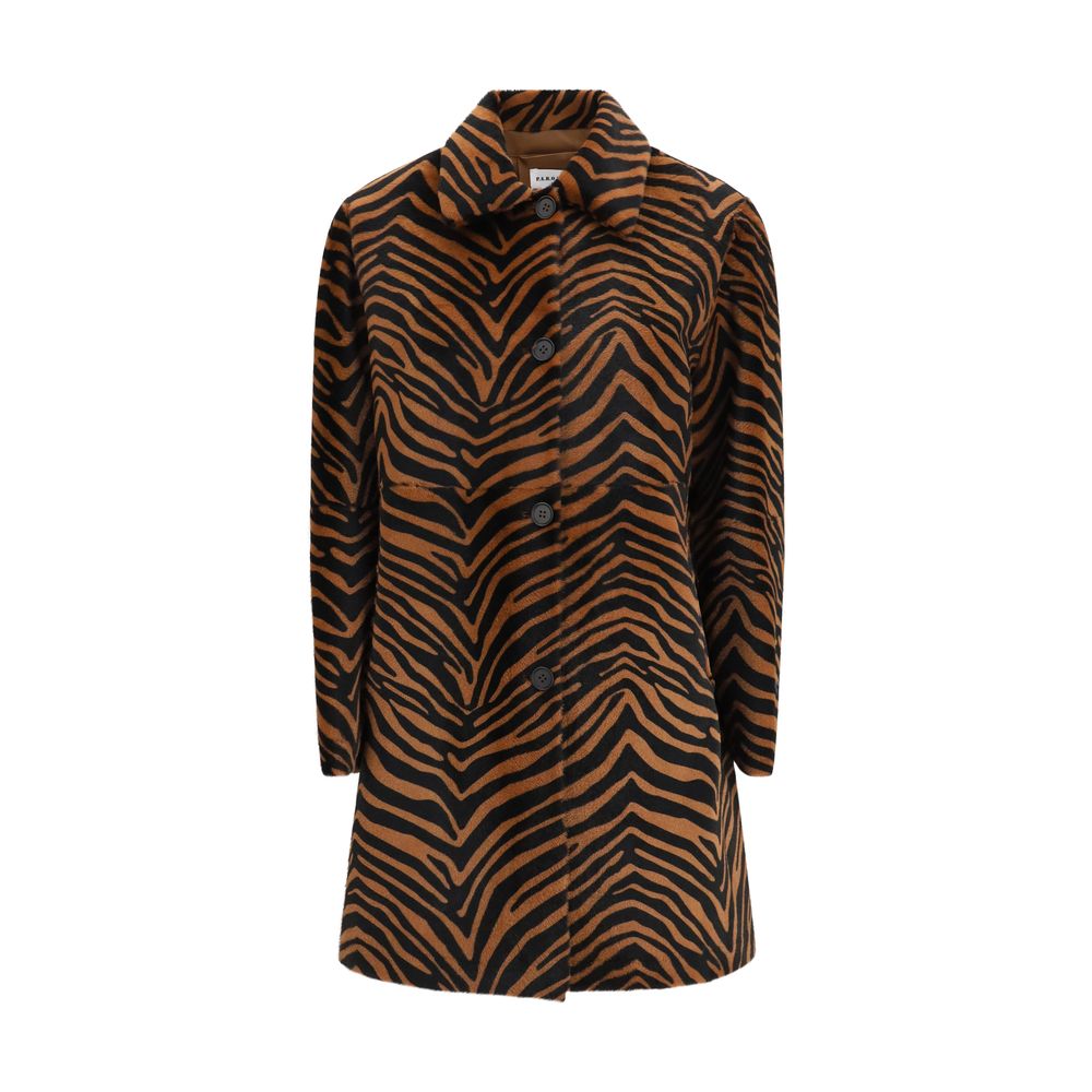 Overcoat by P.A.R.O.S.H. for women in leather multicolor, leopard-print & print features a cosy chic silhouette, artfully detailed with a sophisticated and premium pockets for a cosy chic finish.