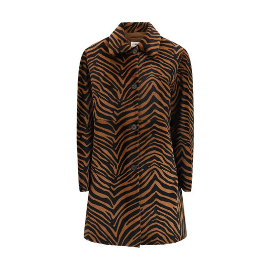 Overcoat by P.A.R.O.S.H. for women in leather multicolor, leopard-print & print features a cosy chic silhouette, artfully detailed with a sophisticated and premium pockets for a cosy chic finish.