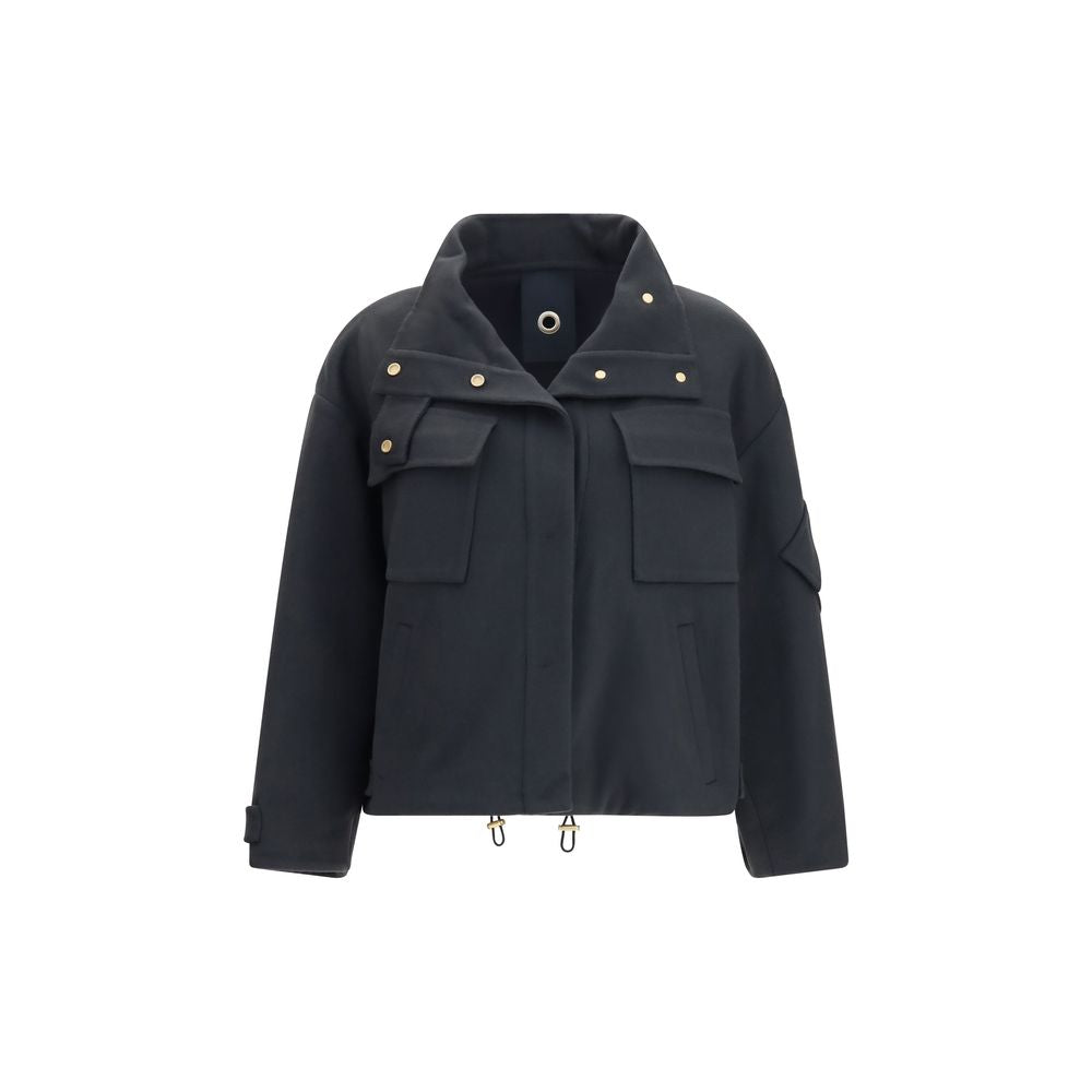 Overcoat by Giorgio Armani for women in cashmere & capra leather gray, gold & natural features an satoral silhouette, showcasing a sophisticated high-collar neckline and satoral pockets for a premium, timeless look.