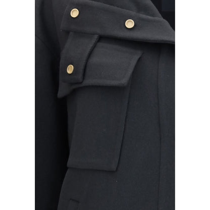Overcoat by Giorgio Armani for women in cashmere & capra leather gray, gold & natural showcases a architectural silhouette, artfully detailed with a distinctive and functional pockets for a architectural finish.