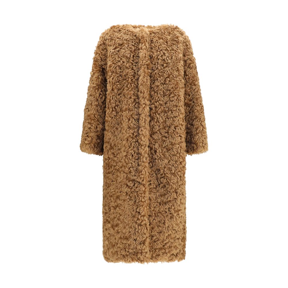 Overcoat by Kristina Ti for women in polyester brown showcases a enveloping silhouette, detailed with distinctive pockets and a enveloping .
