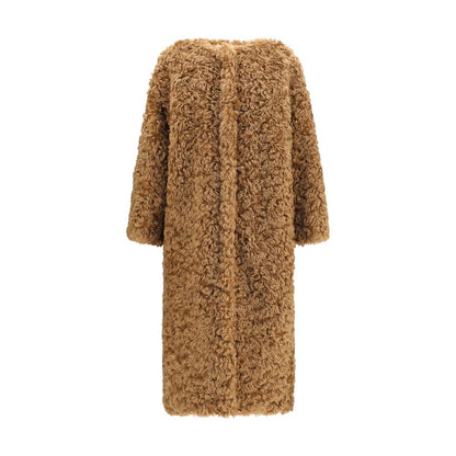 Overcoat by Kristina Ti for women in polyester brown showcases a enveloping silhouette, detailed with distinctive pockets and a enveloping .