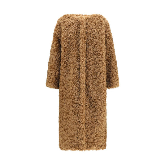 Overcoat by Kristina Ti for women in polyester brown showcases a enveloping silhouette, detailed with distinctive pockets and a enveloping .
