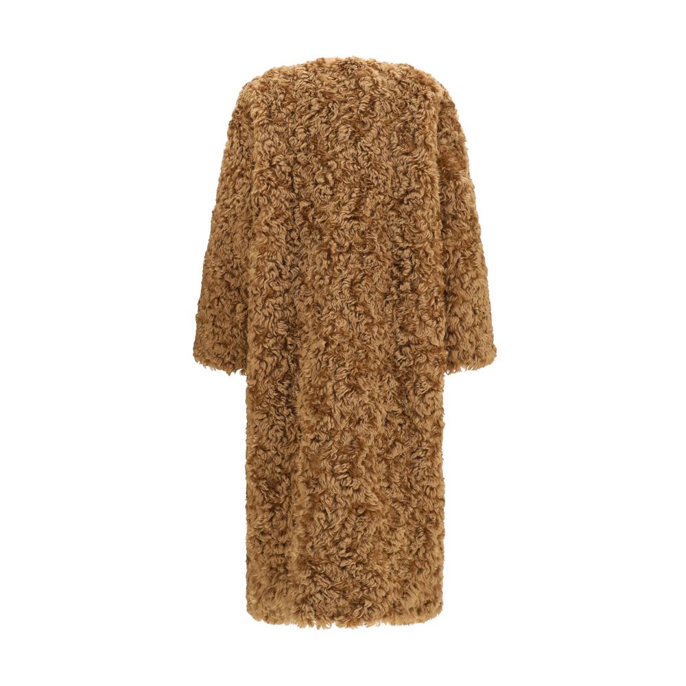 Overcoat by Kristina Ti for women in polyester brown showcases a architectural silhouette, artfully detailed with a distinctive and functional pockets for a architectural finish.