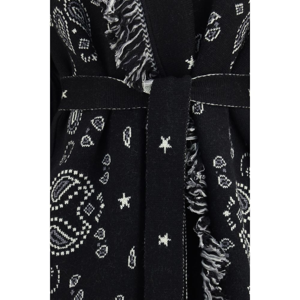 Overcoat by Alanui for women in wool black & jacquard features an satoral silhouette, showcasing a sophisticated and satoral pockets for a premium, timeless look.