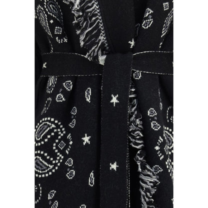 Overcoat by Alanui for women in wool black & jacquard features an satoral silhouette, showcasing a sophisticated and satoral pockets for a premium, timeless look.