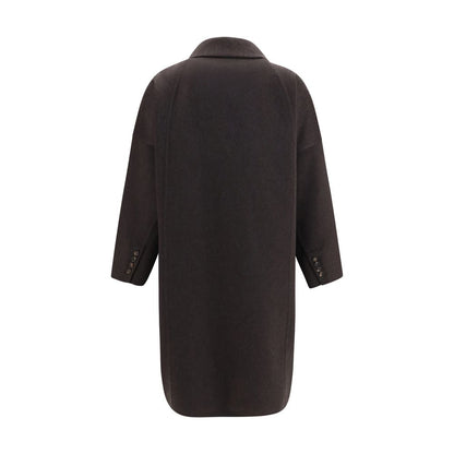 Overcoat by Brunello Cucinelli for women in cashmere & capra leather brown features a cosy chic silhouette, artfully detailed with a sophisticated and premium pockets for a cosy chic finish.