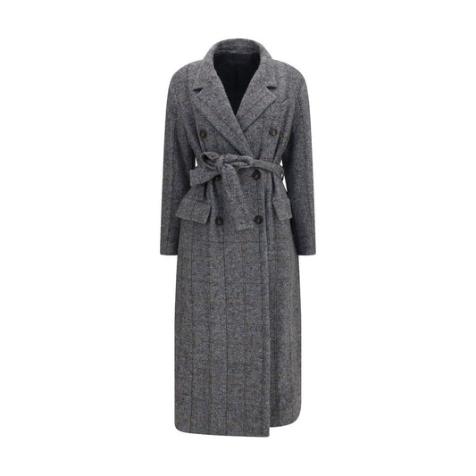 Overcoat by Brunello Cucinelli for women in polyamide viscose alpaca & merino wool gray & patterned features an voluminous silhouette, showcasing distinct pockets and a voluminous for a truly voluminous aesthetic.