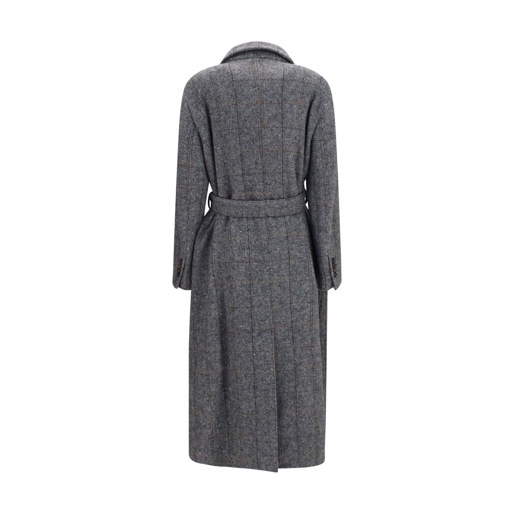 Overcoat by Brunello Cucinelli for women in polyamide viscose alpaca & merino wool gray & patterned showcases a architectural silhouette, artfully detailed with a distinctive and functional pockets for a architectural finish.