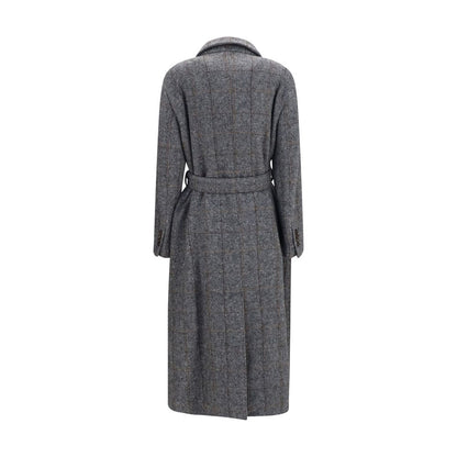 Overcoat by Brunello Cucinelli for women in polyamide viscose alpaca & merino wool gray & patterned showcases a architectural silhouette, artfully detailed with a distinctive and functional pockets for a architectural finish.