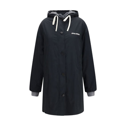 Hooded Pea Coat by Miu Miu for women in cotton black features an relaxed-luxury silhouette, showcasing a sophisticated hooded neckline and premium pockets & hooded for a truly relaxed-luxury look.