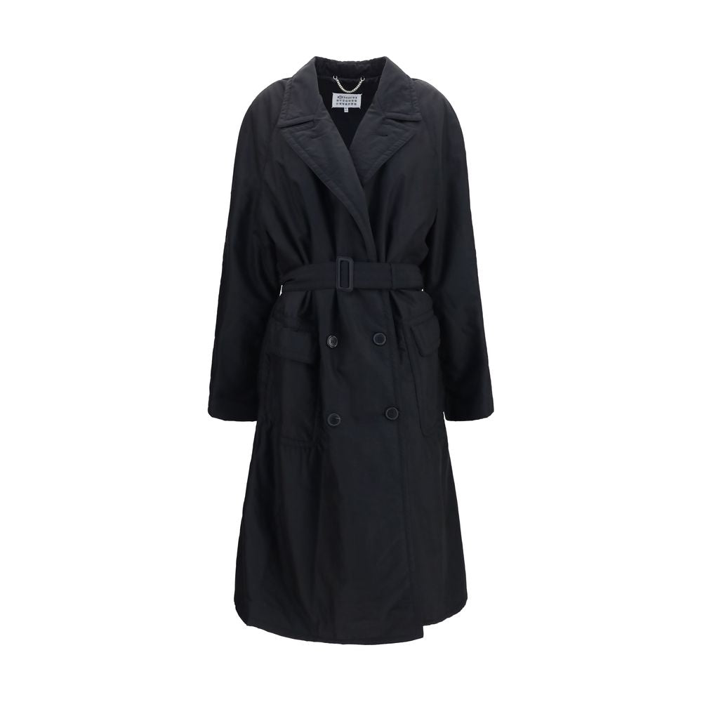 Overcoat by Maison Margiela for women in polyamide wool black features an satoral silhouette, showcasing a sophisticated and satoral pockets & insulated for a premium, timeless look.