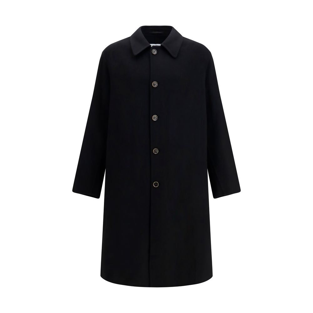 Overcoat by MM6 for men in wool black, white, jacquard & signature features a contemporary silhouette showcasing a contemporary shirt-collar neckline and refined for a sophisticated finish.