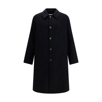 Overcoat by MM6 for men in wool black, white, jacquard & signature features a contemporary silhouette showcasing a contemporary shirt-collar neckline and refined for a sophisticated finish.