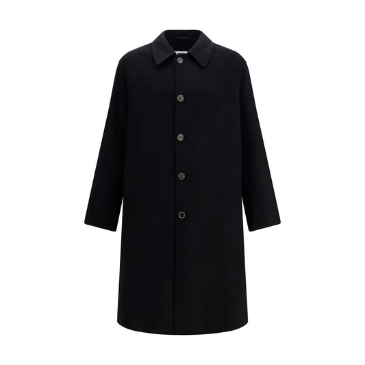 Overcoat by MM6 for men in wool black, white, jacquard & signature features a contemporary silhouette showcasing a contemporary shirt-collar neckline and refined for a sophisticated finish.