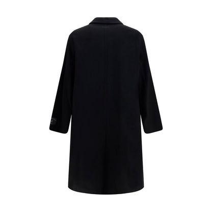 Overcoat by MM6 for men in wool black, white, jacquard & signature presents a luxurious silhouette, showcasing a luxurious shirt-collar neckline and sophisticated for a premium, luxurious look.