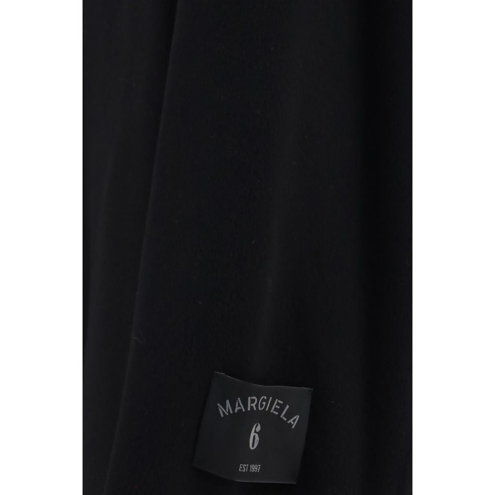 Overcoat by MM6 for men in wool black, white, jacquard & signature features an voluminous silhouette, showcasing distinct and a voluminous for a truly voluminous aesthetic.