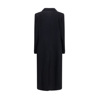 Overcoat by Our Legacy for women in mohair wool & polyamide black & horn features an voluminous silhouette, showcasing distinct pockets and a voluminous lapel neckline for a truly voluminous aesthetic.