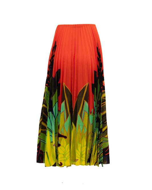 Skirt by Valentino Garavani for women in silk orange & floral features a captivating silhouette, showcasing the captivating Women's Pleated Maxi Long Skirt design with a sophisticated maxi long for a captivating look.