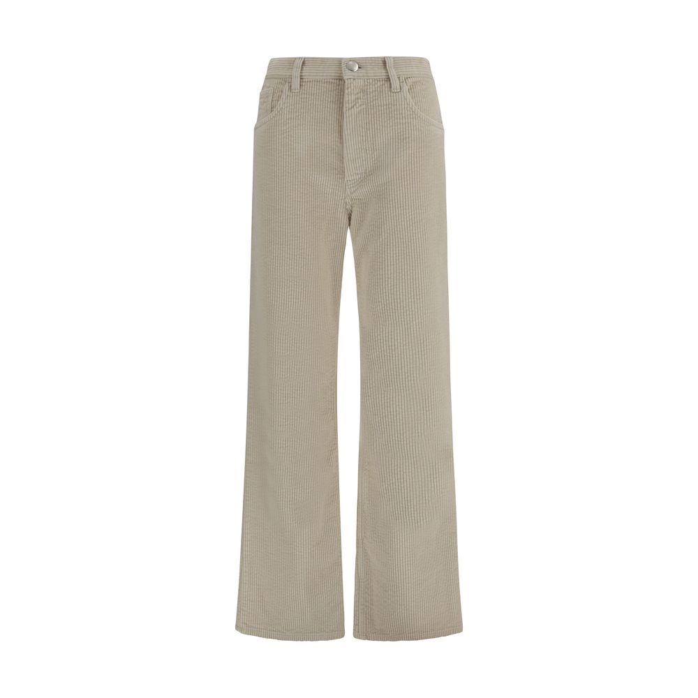 Trousers by Marni for women in cotton corduroy beige presents a perennial silhouette, meticulously tailored with a flared & regular-fit cut, long finish, and an elegant .
