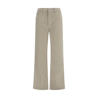 Trousers by Marni for women in cotton corduroy beige presents a perennial silhouette, meticulously tailored with a flared & regular-fit cut, long finish, and an elegant .