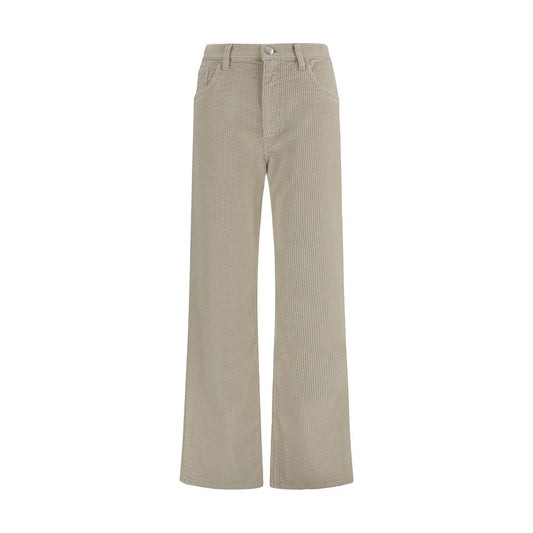 Trousers by Marni for women in cotton corduroy beige presents a perennial silhouette, meticulously tailored with a flared & regular-fit cut, long finish, and an elegant .