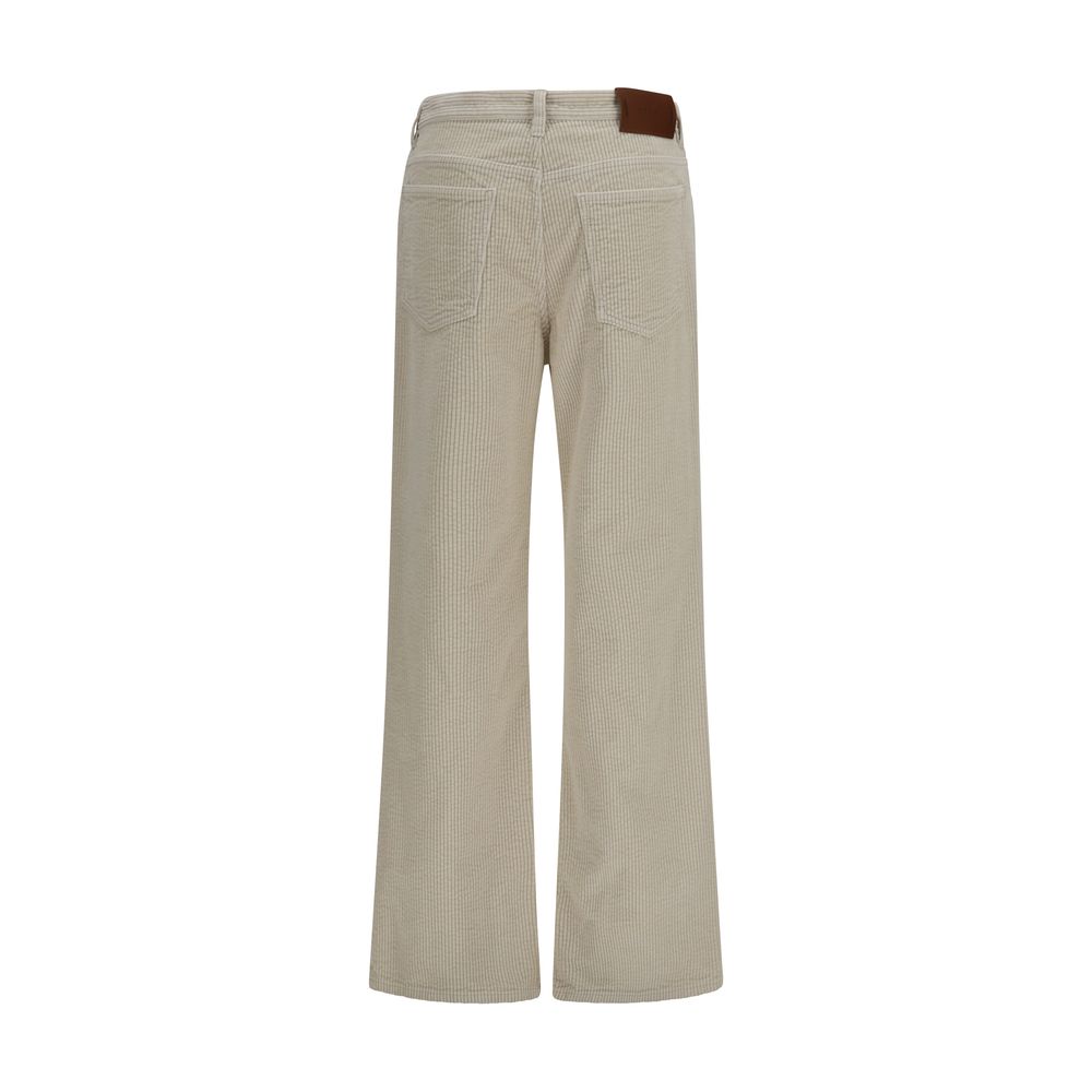 Trousers by Marni for women in cotton corduroy beige features a sculptural silhouette, showcasing a sculptural flared & regular-fit and long with a sophisticated for a sculptural finish.