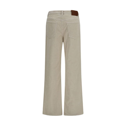 Trousers by Marni for women in cotton corduroy beige features a sculptural silhouette, showcasing a sculptural flared & regular-fit and long with a sophisticated for a sculptural finish.