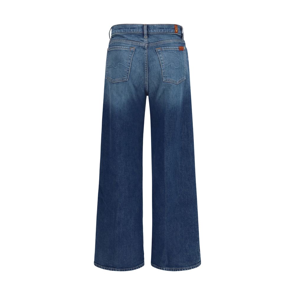 Jeans by 7FOR for women in denim cotton blue presents a tailored silhouette, showcasing a tailored relaxed-fit, regular-fit & wide and long cut with a refined for a truly tailored aesthetic.