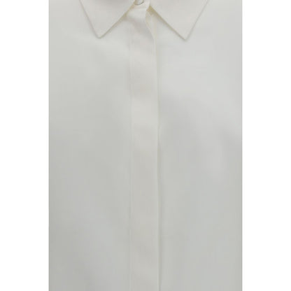 Dress Shirt by Lardini for women in silk white showcases a sleek silhouette, elegantly detailed with a sleek and for a sleek finish.