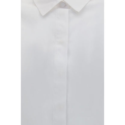 Dress Shirt by Lardini for women in cotton pearl & white showcases a sleek silhouette, elegantly detailed with a sleek and for a sleek finish.
