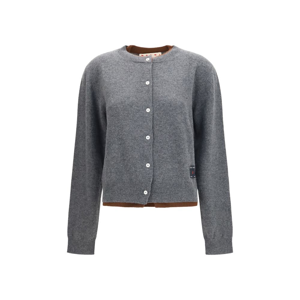 Cardigan by Marni for women in cashmere & capra leather gray & pearl presents a textural silhouette, artfully finished with a textural round neckline and long-sleeve for a sophisticated, textural look.