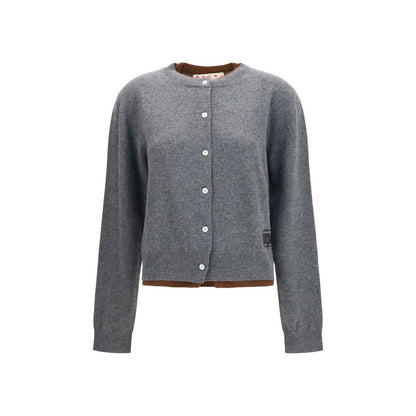 Cardigan by Marni for women in cashmere & capra leather gray & pearl presents a textural silhouette, artfully finished with a textural round neckline and long-sleeve for a sophisticated, textural look.